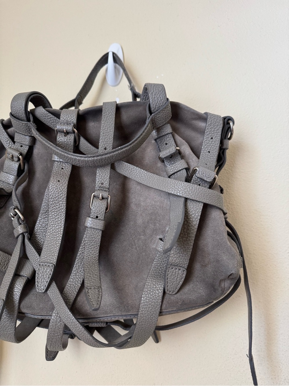 Alexander Wang Kirsten Satchel Bag Suede Leather Grey Shoulder Strap Tote - Picture 7 of 12